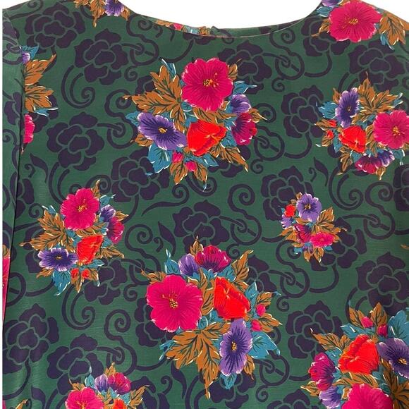 Susan Graver Border Bouquet Green Print Dress Lg 14/16 - Picture 2 of 8